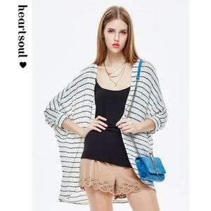 Heart Soul Striped Cardigan W/Crochet Back Detail